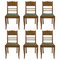 Art Deco French Green Oak Dining Chairs With Stylised Flowers, 1940s, Set of 6 1