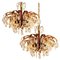 Crystal Glass Gilt Brass Chandelier from Palwa, 1960s, Set of 2 1