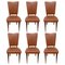 Mid-Century Dining Chairs in Brown Skai and Iroko Wood, 1960s, Set of 6, Image 1