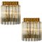 Murano Glass and Gilt Brass Sconces with Grey Stripes in the style of Venini, Set of 2, Image 1