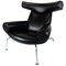 Chaise Modèle EJ 100 Ox en Cuir Noir par Hans J. Wegner 1