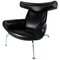 Model EJ 100 Ox Chair in Black Leather by Hans J. Wegner 1