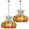 Amber Glass Flower Ceiling Lamp from AV Mazzega, Italy, Set of 2, Image 1