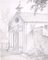 André Roland Brudieux - the Church - Original Pencil on Paper - Mid-20th Century 1