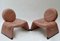 Pink Leather Lounge Chairs, 1970s, Set of 2 9