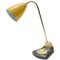 Mid-Century Adjustable Brass Table Lamp and Vide Poche with a Yellow Metal Shade 1