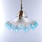 Vintage Small Blue and White Glass Pendant Lamp, Italy, 1950s 4