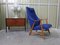 Wing Chair aus Teak und Blauem Stoff, 1960er 7