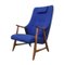 Sedia alata in teak e stoffa blu, anni '60, Immagine 1