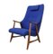 Wing Chair aus Teak und Blauem Stoff, 1960er 1