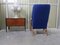 Wing Chair in Teak and Blue Fabric, 1960s 4