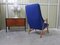 Sedia alata in teak e stoffa blu, anni '60, Immagine 5