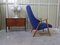 Sedia alata in teak e stoffa blu, anni '60, Immagine 6