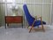 Wing Chair in Teak and Blue Fabric, 1960s 6