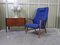 Wing Chair aus Teak und Blauem Stoff, 1960er 2