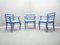Antique Blue & Leather Chairs, 1920s, Set of 3 1