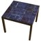 Italian Bright Blue Ceramic Tile Square Side Table on Black Metal Frame 1