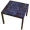 Italian Bright Blue Ceramic Tile Square Side Table on Black Metal Frame, Image 1