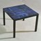 Italian Bright Blue Ceramic Tile Square Side Table on Black Metal Frame 4