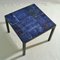 Italian Bright Blue Ceramic Tile Square Side Table on Black Metal Frame 2