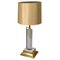 Acrylic Glass and Brass Italian Table Lamp with Silk Lamp Shade, 1960s 1