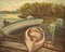 Paesaggio con barche da pesca, olio su tela, anni '50, Immagine 2