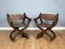 20th Century Italian Oak & Leather X-Frame Armchairs, Set of 2 1