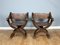 20th Century Italian Oak & Leather X-Frame Armchairs, Set of 2 3