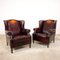 Vintage Dark Brown Sheep Leather Wingback Armchairs, Set of 2 18