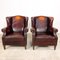 Vintage Dark Brown Sheep Leather Wingback Armchairs, Set of 2, Image 1
