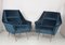 Mid-Century Italian Gio Ponti Style Blue & Brass Armchairs, 1950s, Set of 2 1