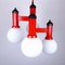 Red Metal and Glass Pendant Lamp, 1980s 5