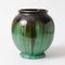 Antike Grün Glasierte Keramikvase von Faiencerie Thulin 1