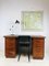 Mid-Century Oak Desk with Black Vinyl Top, Image 12