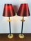 Französische vergoldete Tischlampen im Empire Stil mit roten Schirmen von Kullmann, 1970er, 2er Set 3