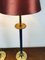 French Empire Style Gilded Table Lamps with Red Shades from Kullmann, 1970s, Set of 2 11
