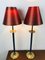 French Empire Style Gilded Table Lamps with Red Shades from Kullmann, 1970s, Set of 2 1