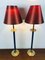 French Empire Style Gilded Table Lamps with Red Shades from Kullmann, 1970s, Set of 2 6