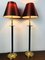 French Empire Style Gilded Table Lamps with Red Shades from Kullmann, 1970s, Set of 2 7