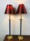 French Empire Style Gilded Table Lamps with Red Shades from Kullmann, 1970s, Set of 2 16