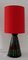 Glazed Ceramic Table Lamp with Red Fabric Shade, 1970s, Image 1