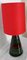 Glazed Ceramic Table Lamp with Red Fabric Shade, 1970s 3