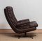 Brown Leather and Chrome Swivel Lounge Chair and Ottoman, Sweden, 1970s, Set of 2, Image 9