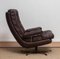 Fauteuil Pivotant en Cuir et Chrome Marron et Ottomane, Suède, 1970s, Set de 2 9