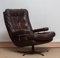 Brown Leather and Chrome Swivel Lounge Chair and Ottoman, Sweden, 1970s, Set of 2 8