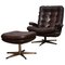 Brown Leather and Chrome Swivel Lounge Chair and Ottoman, Sweden, 1970s, Set of 2, Image 1