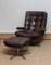 Brown Leather and Chrome Swivel Lounge Chair and Ottoman, Sweden, 1970s, Set of 2, Image 11