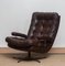 Brown Leather and Chrome Swivel Lounge Chair and Ottoman, Sweden, 1970s, Set of 2, Image 6