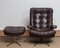 Brown Leather and Chrome Swivel Lounge Chair and Ottoman, Sweden, 1970s, Set of 2, Image 2