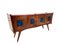 Italian Rosewood & Blue Ceramic Tile Sideboard with Red Lacquered Glass Top, 1950s 1